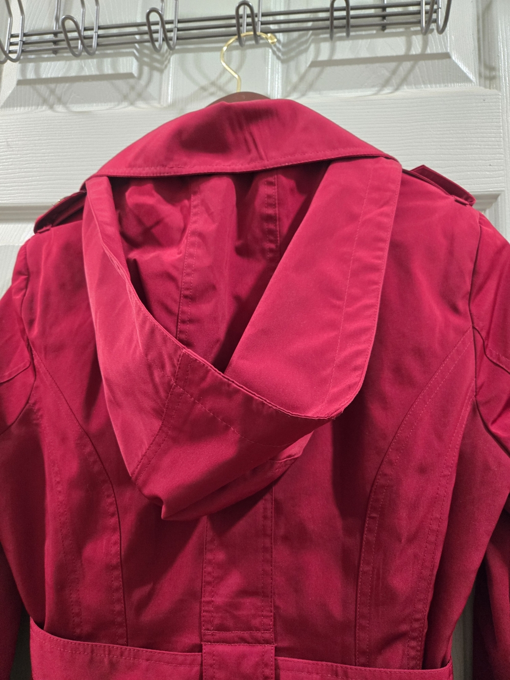 London Fog Womens Wine Red Trench Coat with Belt And Hood - Picture 9 of 10